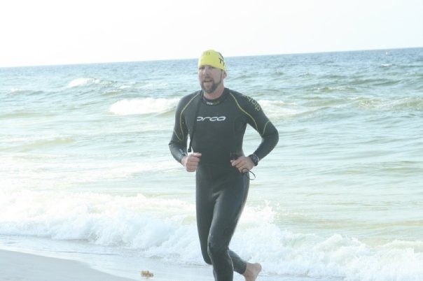 Exiting the swim course at the Gulf Coast Triathlon