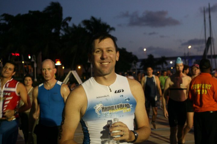 Waiting to start the swim at Ironman 70.3 Miami