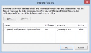 Evernote import folder settings dialog box