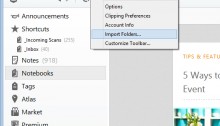 Accessing the Import Folders settings in Evernote