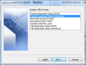 Outlook: Export to Comma-Separated Value