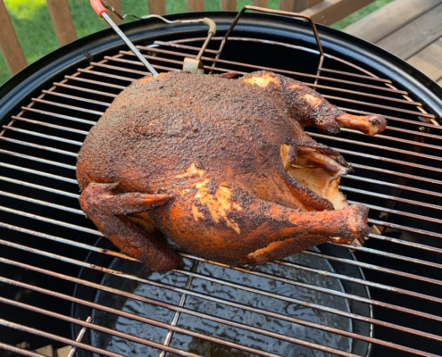 Chicken cooking on the smoker