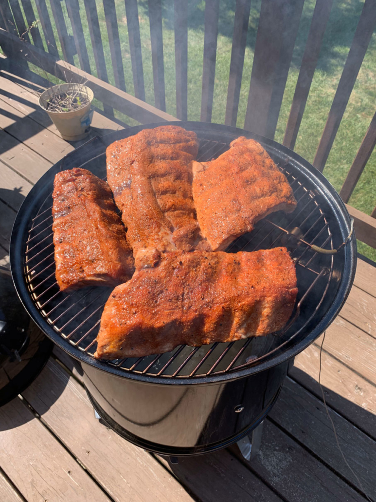 Ribs cooking on the smoker