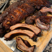 Smoked ribs cut and ready to be served