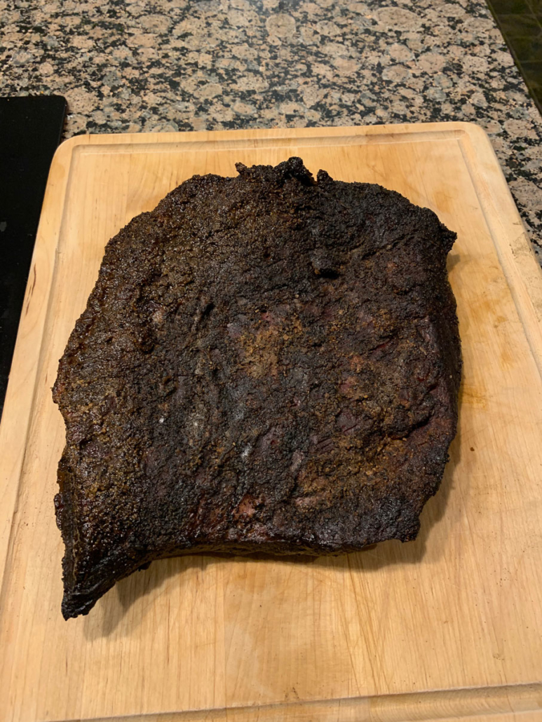 Brisket after resting, ready for carving