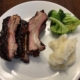 Ribs, potatoes, broccoli
