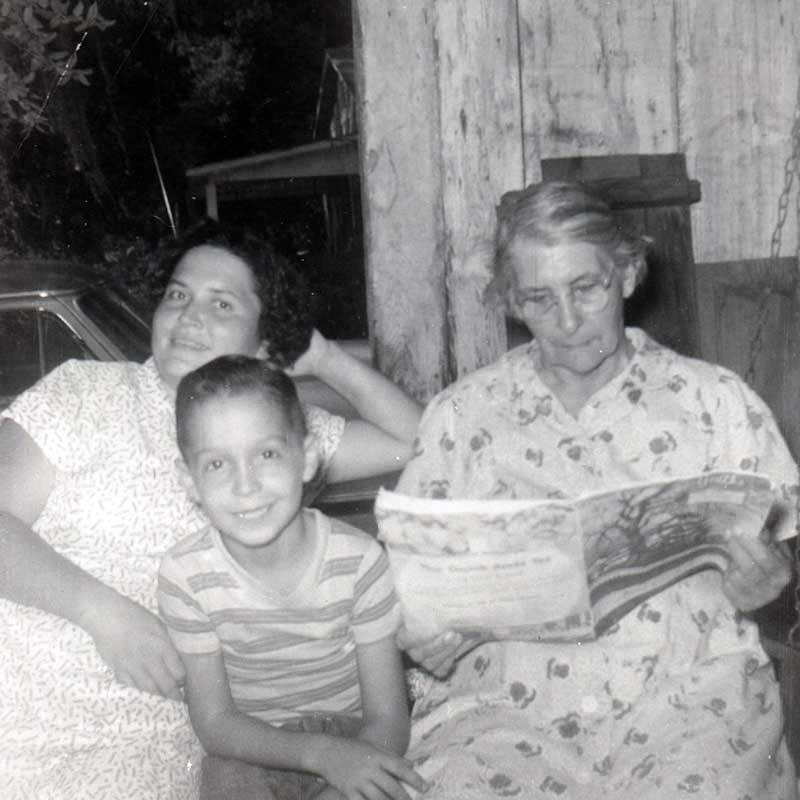 My dad with his mother and her mother, c. 1958